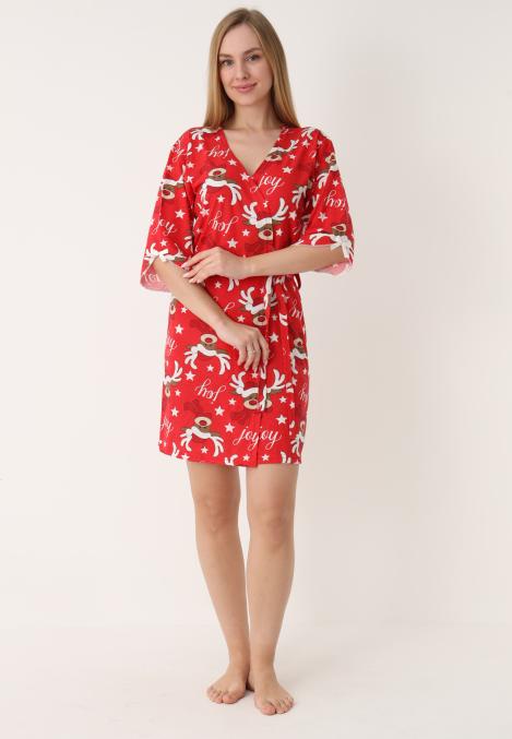 Halat dama Craciun,maneci 3/4,imprimeu reni ,culoare rosu ,En-gros